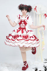 Red/White [Frosted Sugar Gift Box] Sleeveless Ruffle Bowknot Sweet Plus Size Princess Lolita Jsk Dress - Red/White - 1