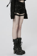 Black Faux Leather Stitching Mesh Buckles Women's Steampunk Shorts - Product - 2