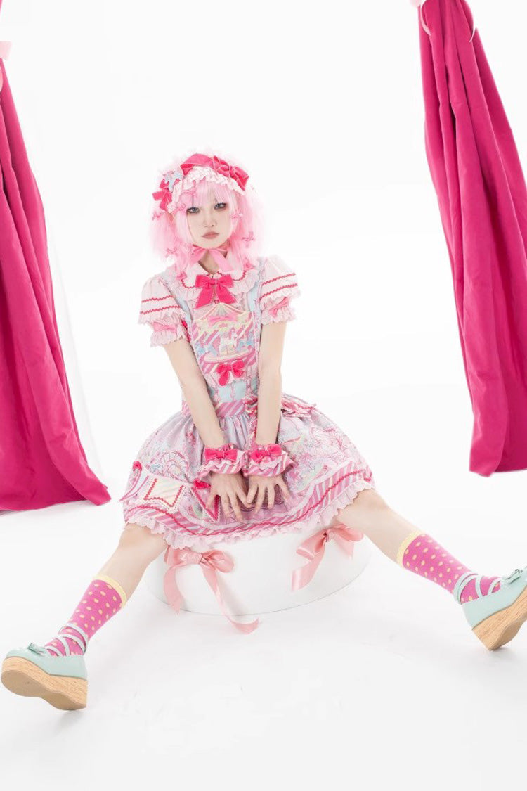 Candy Park Print Ruffle Bowknot Sweet Lolita Strap Dress 2 Colors - Product - 5