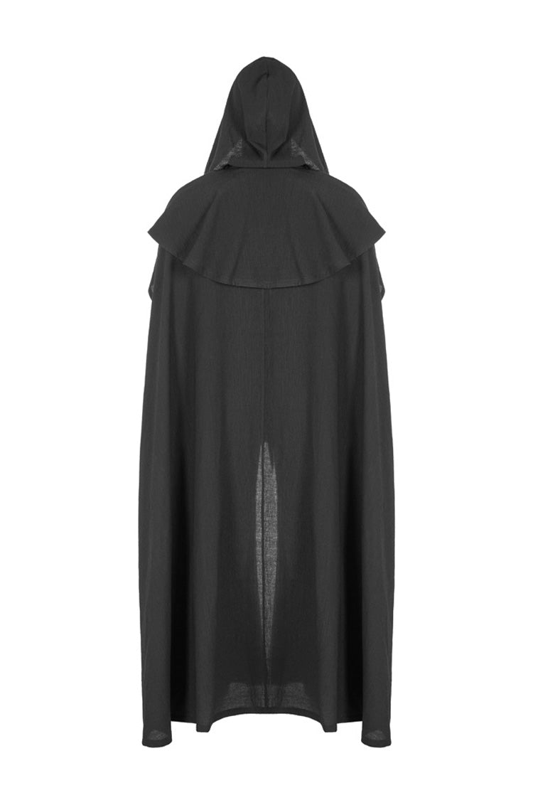 Black Punk Multilayer Lace Decoration Frenulum Simple Hooded Long Men's Cloak - Product - 7