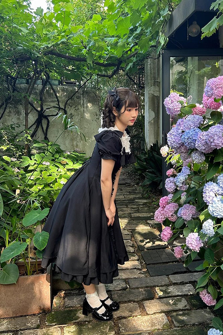 Black Annie's Gift Short Sleeves Bowknot Sweet Lolita Dress (Plus Size Support) - Product - 3