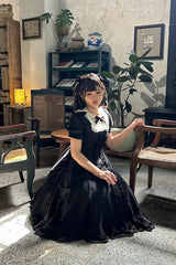 Black Annie's Gift Short Sleeves Bowknot Sweet Lolita Dress (Plus Size Support) - Product - 4