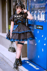 Black/Blue Sleeveless Multi-layer Ruffle Bowknot Gothic Lolita Jsk Dress - Product - 7
