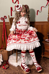 Mint Strawberry Dessert Print High Waisted Ruffle Bowknot Sweet Lolita JSK Dress 4 Colors - Product - 6