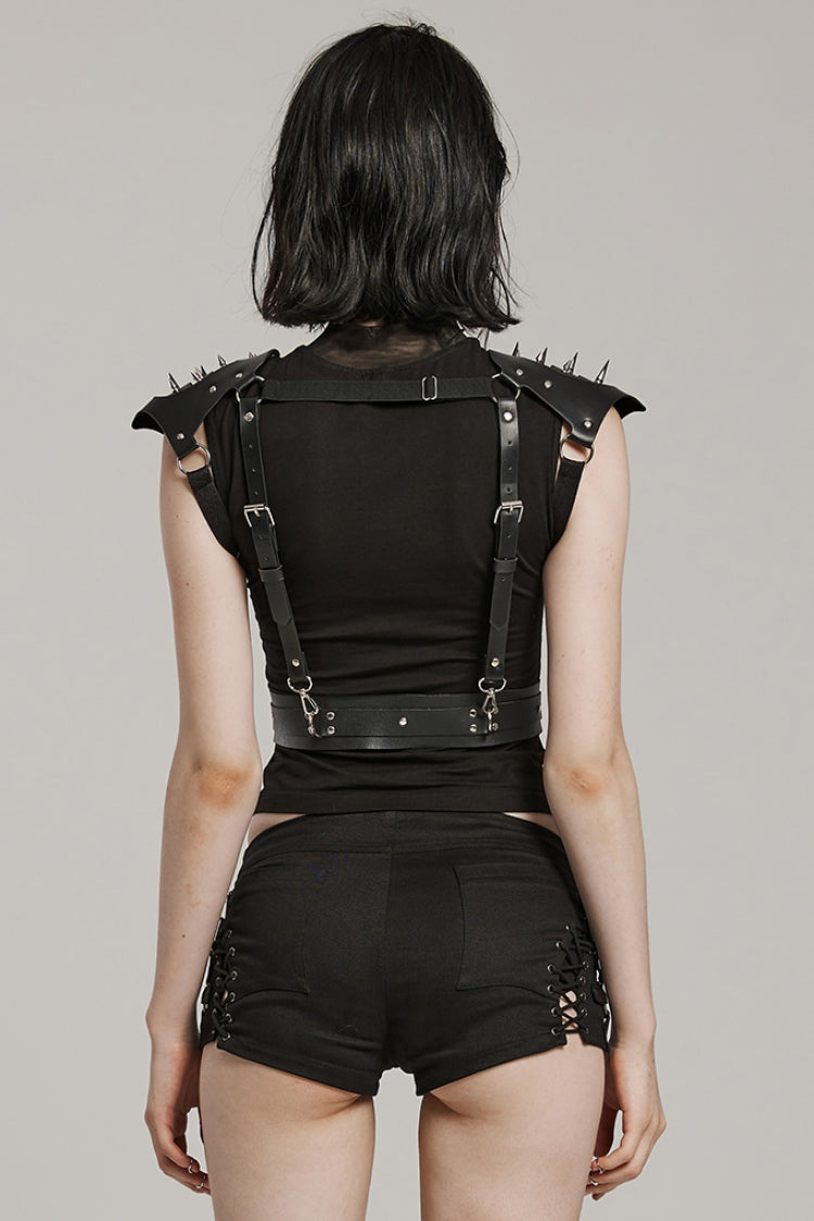 Black Adjustable Integrated Buckle Rivets Women's Steampunk Harness - Product - 3