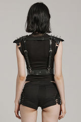 Black Adjustable Integrated Buckle Rivets Women's Steampunk Harness - Product - 3
