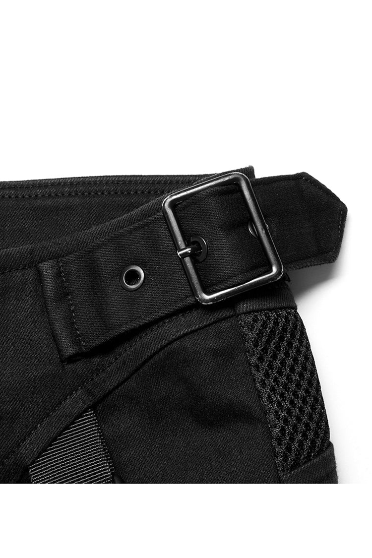 Black Functional Tooling Style Pocket Belt Trim V-Shaped Split Zipper Women's Punk Trousers - Product - 7