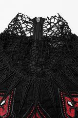 Black/Red V Collar Long Sleeves Hollow Embroidery Women's Gothic Dress - Product - 5