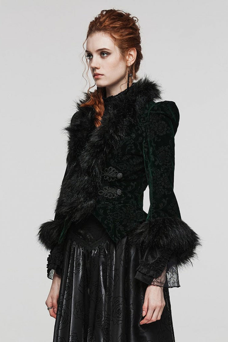 Women's V Collar Long Sleeves Faux Fur Stitching Gothic Coat 4 Colors - Product - 6
