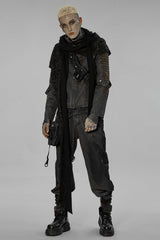 Black Irregular Hooded Ripped Men's Gothic Scarf - Product - 4