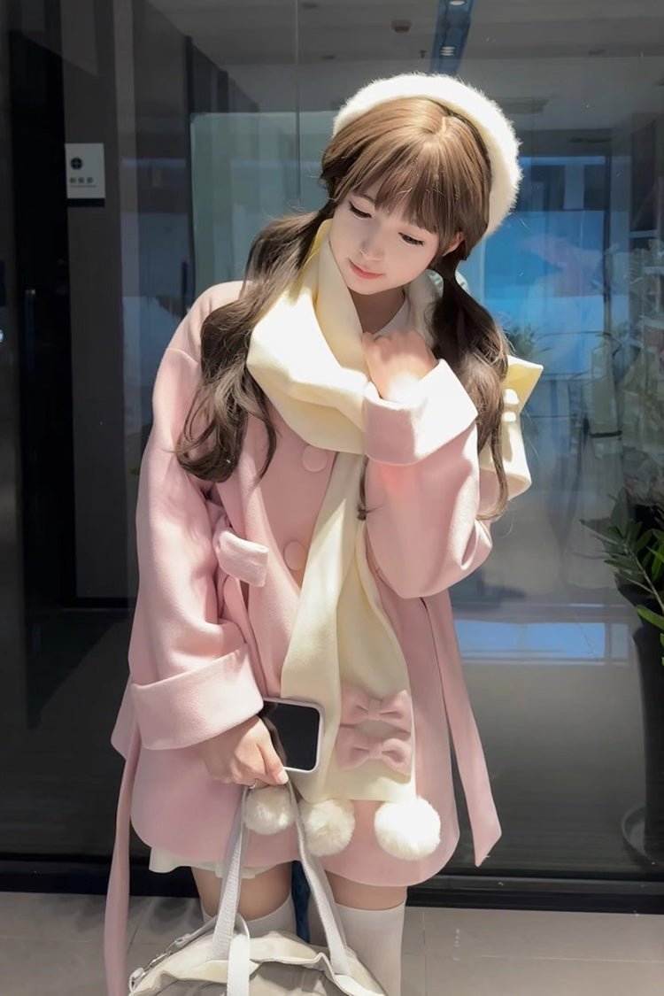 First Snow Bear Bowknot Scarf Design Sweet Japanese Lolita Coat 4 Colors - Product - 3