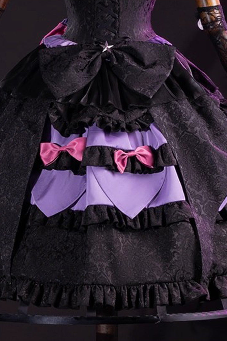 Black/Purple [Identity V] Ruffle Cardigan Bowknot Lace-Up Gothic Anime Cosplay Lolita Jsk Dress - Product - 2
