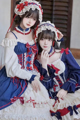 White/Blue Snow White Love Song Ruffle Cardigan Bowknot Long Sweet Lolita Dress - Product - 9