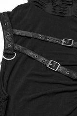 Black Sleeveless Hooded Ripped Ruched Men's Punk Vest - Product - 5