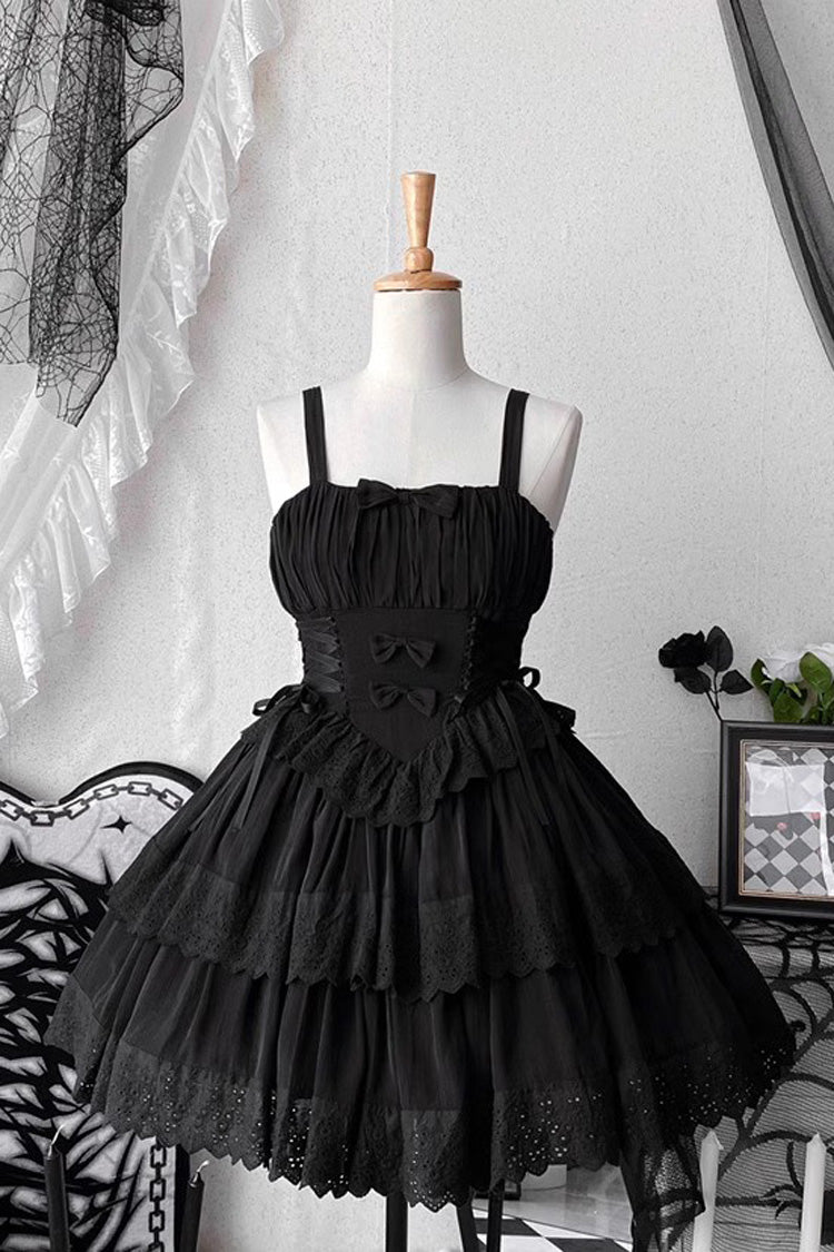 Bowknot Hollow Gothic Lolita Tiered JSK Dress 2 Colors - Product - 3