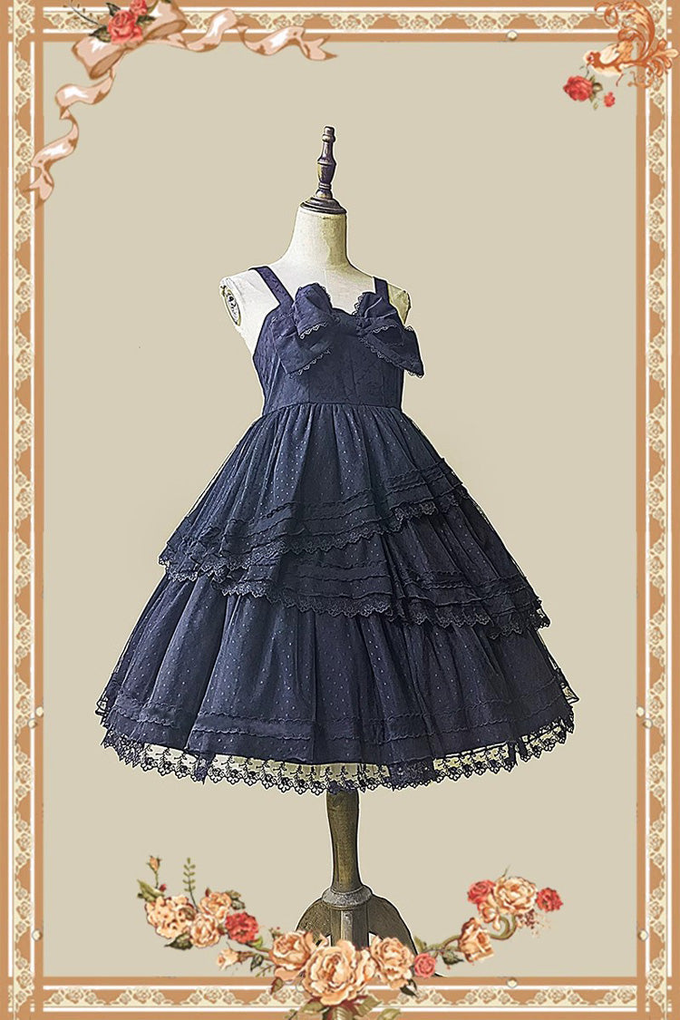 Black Solid Color Tower of Dawn Bowknot Sleeveless Ruffle Gothic Lolita Dress - Product - 8