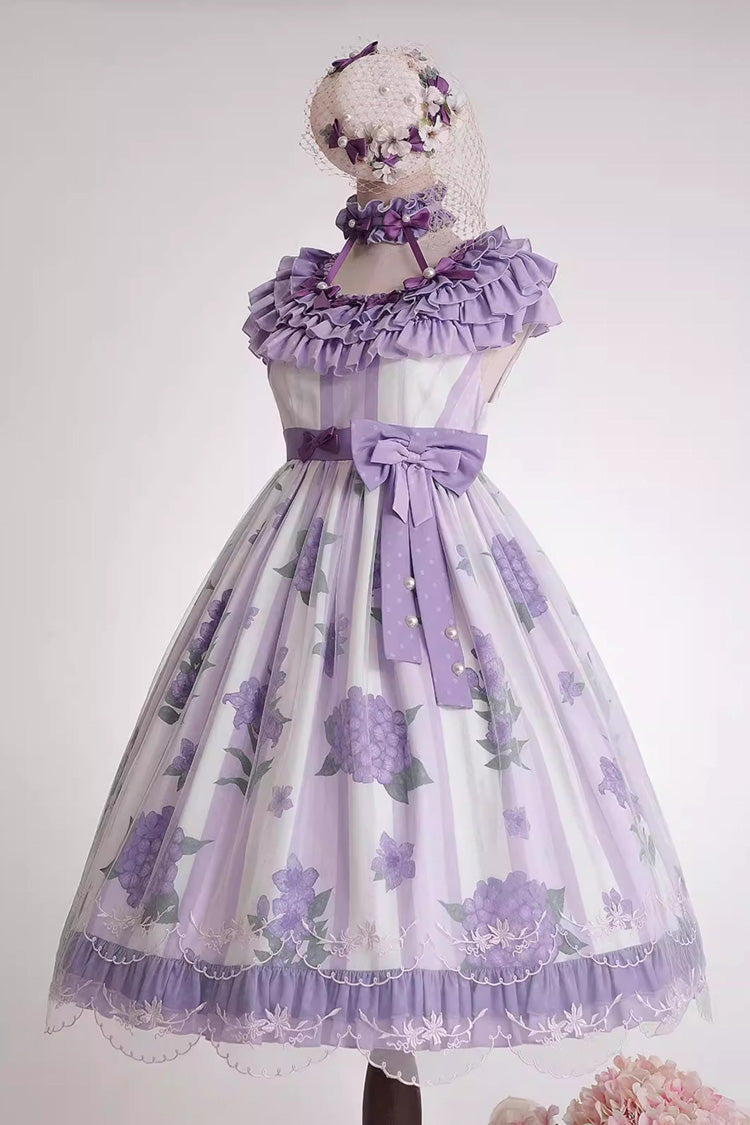 Purple [Endless Summer] Round Collar Sleeveless Hime Sleeves Printed Ruffled Bow Lace Sweet Lolita Dress - Product - 2
