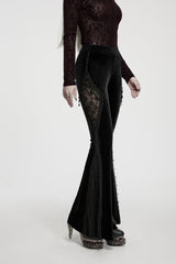 Black Patchwork Slim Fit Women's Gothic Floral Lace Spliced Beaded Tassel Flare Pants - Product - 4