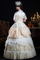 Champagne Stand Collar Multi-Layered Ruffled Lace Classic Vintage Palace Victorian Lolita Dress - Product - 3