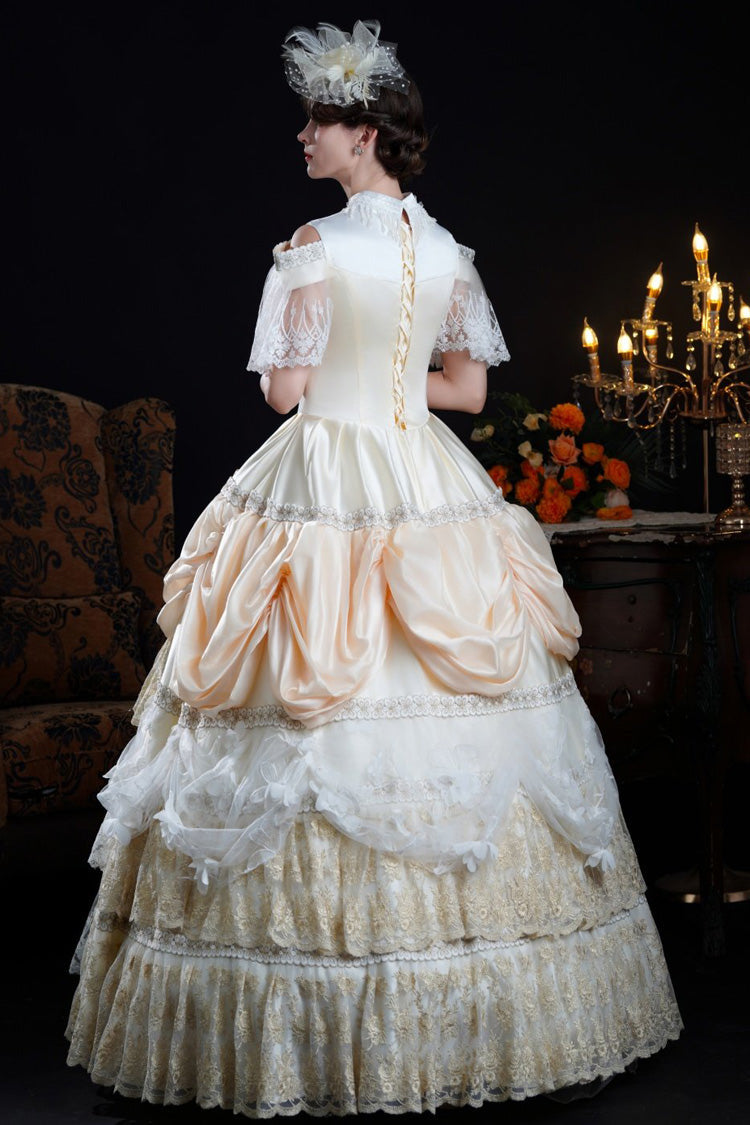 Champagne Stand Collar Multi-Layered Ruffled Lace Classic Vintage Palace Victorian Lolita Dress - Product - 3