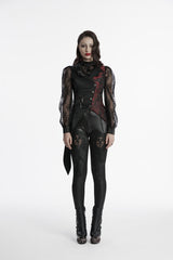 Black V Collar Sleeveless Embroidery Lace Asymmetric Women's Gothic Vest - Product - 2