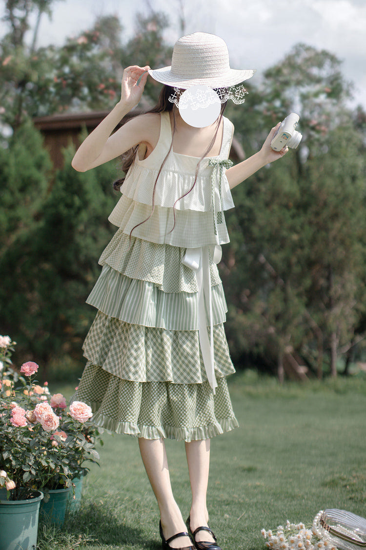 Green [Go To The Forest] Multi-Layered Print Ruffle Holiday Sweet Lolita Jsk Dress - Product - 5