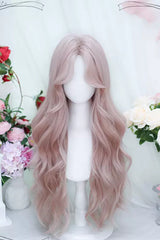 Pink Secondary Center Parted Sweet Lolita Long Curly Wigs - Pink - 1