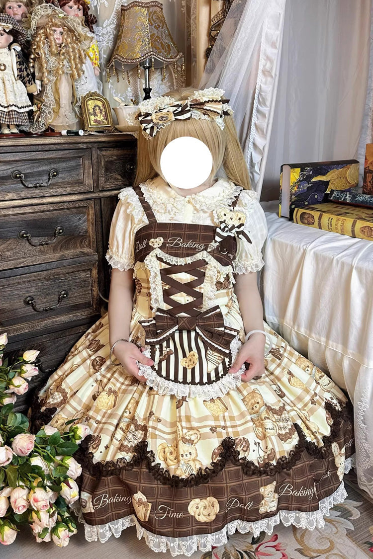 [Doll Tea Party] Sleeveless Print Ruffle Bowknot Lace-Up Sweet Lolita Jsk Dress 3 Colors - Product - 4