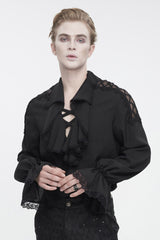 Black Ruffled Collar Puff Sleeved Men's Gothic Shirt - Product - 2