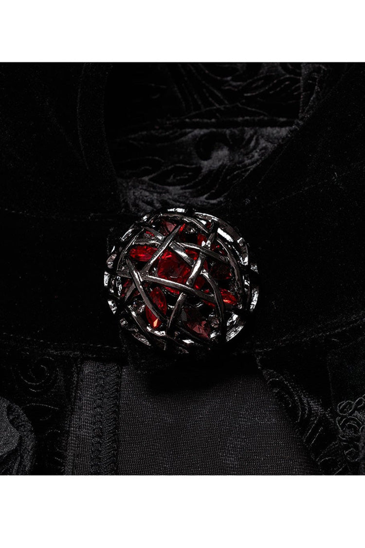 Black Gothic Short Pile Jacquard Fabric Adjustable Wire Collar Bat-Shaped Hem Imitation Ruby Necklace Men's Cloak - Product - 7