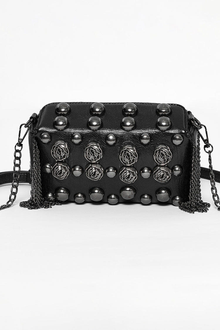 Black Beaded Rose Rivet Women's Gothic Faux Leather Clutches - Black - 1