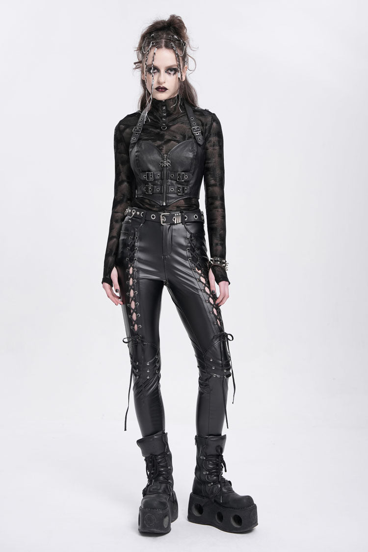 Black Halterneck Buckle Women's Punk Overbust Corset - Product - 9