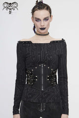 Black Patchwork Lace-Up Slim Fit Studded Zippered Women's Gothic Cool Accessory Corset Belt - Product - 3