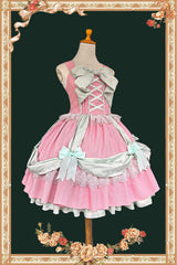 Pink [Gift Box] Sleeveless Double-Layered Ruffled Bow Lace-Up Sweet Lolita Jsk Dress - Product - 2
