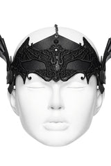 Black Artificial Leather Stitching Bat Shaped Lace Tassel Women's Steampunk Chain Mask - Product - 4