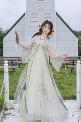 Green [Jade Green Grapes] High Waisted Embroidered Women's Sweet Hanfu Dress Set - Product - 2