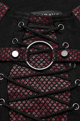 Black/Red Long Sleeves Stitching Lace-Up Ripped Men's Punk Blouse - Product - 6