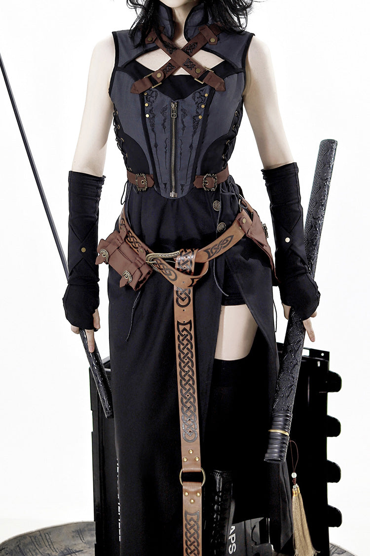 Black/Grey [Phantom of the Night] Sleeveless Lace-Up Fashion Gothic Punk Lolita Dress - Product - 7