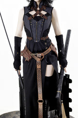 Black/Grey [Phantom of the Night] Sleeveless Lace-Up Fashion Gothic Punk Lolita Dress - Product - 7