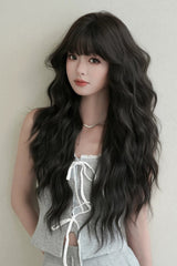 Korean Fluffy Long Water Wave Sweet Lolita Wig with Thin Air Bangs 3 Colors - Product - 7