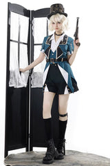 Black/Green [Anlexia Bookstore] Square Collar Short Sleeves Embroidered Studded Gothic College Style Prince Handsome Ouji Lolita Set - Product - 10