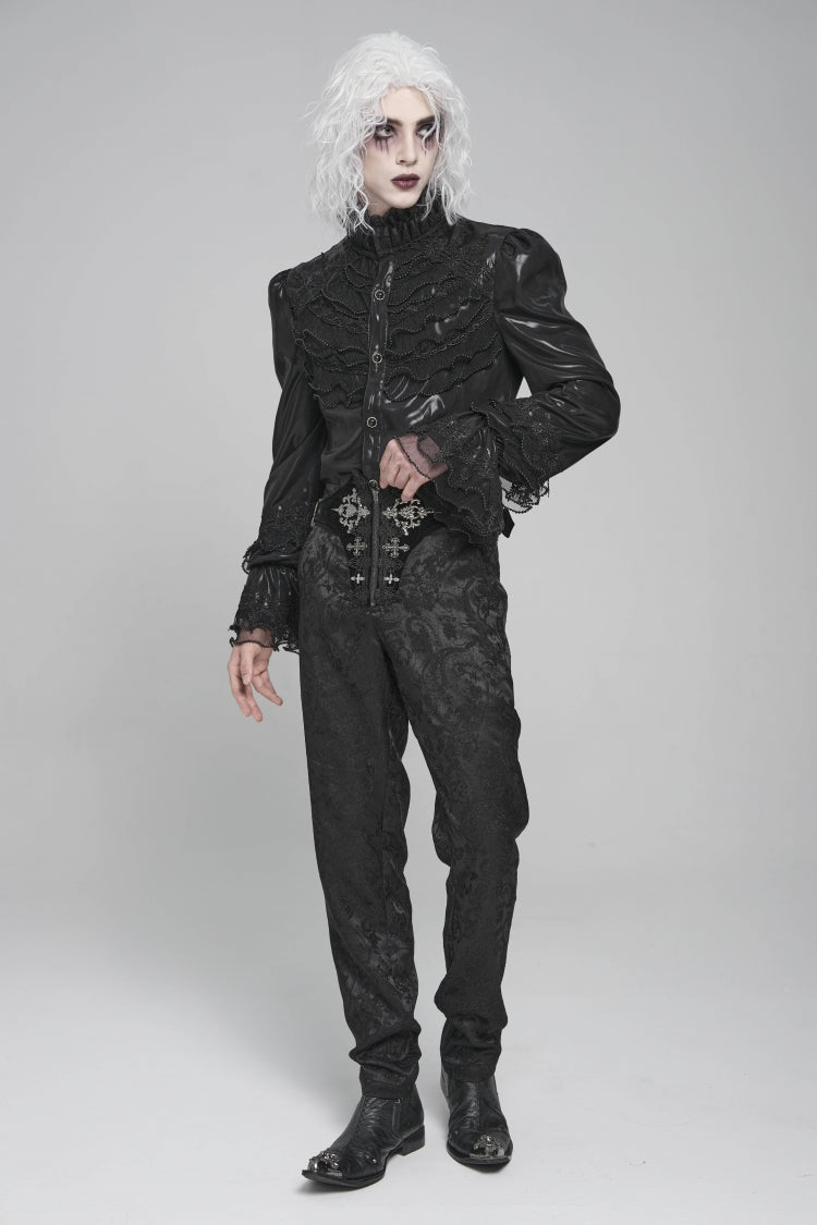 Black Printed Lace-Up Buckled Zippered Men's Gothic Pants - Product - 2
