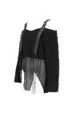 Black Irregular Off Shoulder Fluffy Women's Punk Sweater - Product - 8