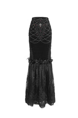 Black High Waisted Embroidery Stitching Lace Women's Gothic Skirt - Product - 7