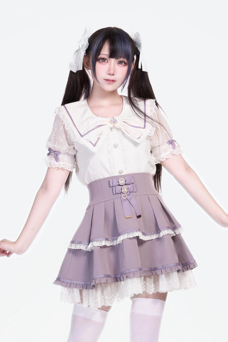 [Fruit Candy] Ruffle Bowknot Lace Sweet Jirai Kei Japanese Skirt 5 Colors - Purple - 2