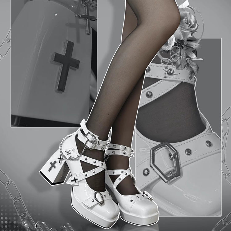 Chain Cross Gothic Punk Princess Lolita High Heels 2 Colors - Product - 2