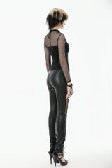 Black Cross Lace-Up PU Sheer Mesh Women's Gothic Punk Pants - Product - 9