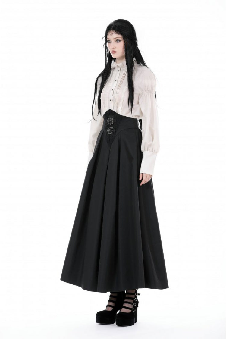 Black High Waisted Women's Gothic Pleated Long Skirt - Product - 2