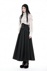 Black High Waisted Women's Gothic Pleated Long Skirt - Product - 2
