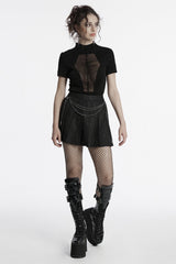Black Stitching Lace Women's Punk Pleated Skirt with Chain - Product - 4
